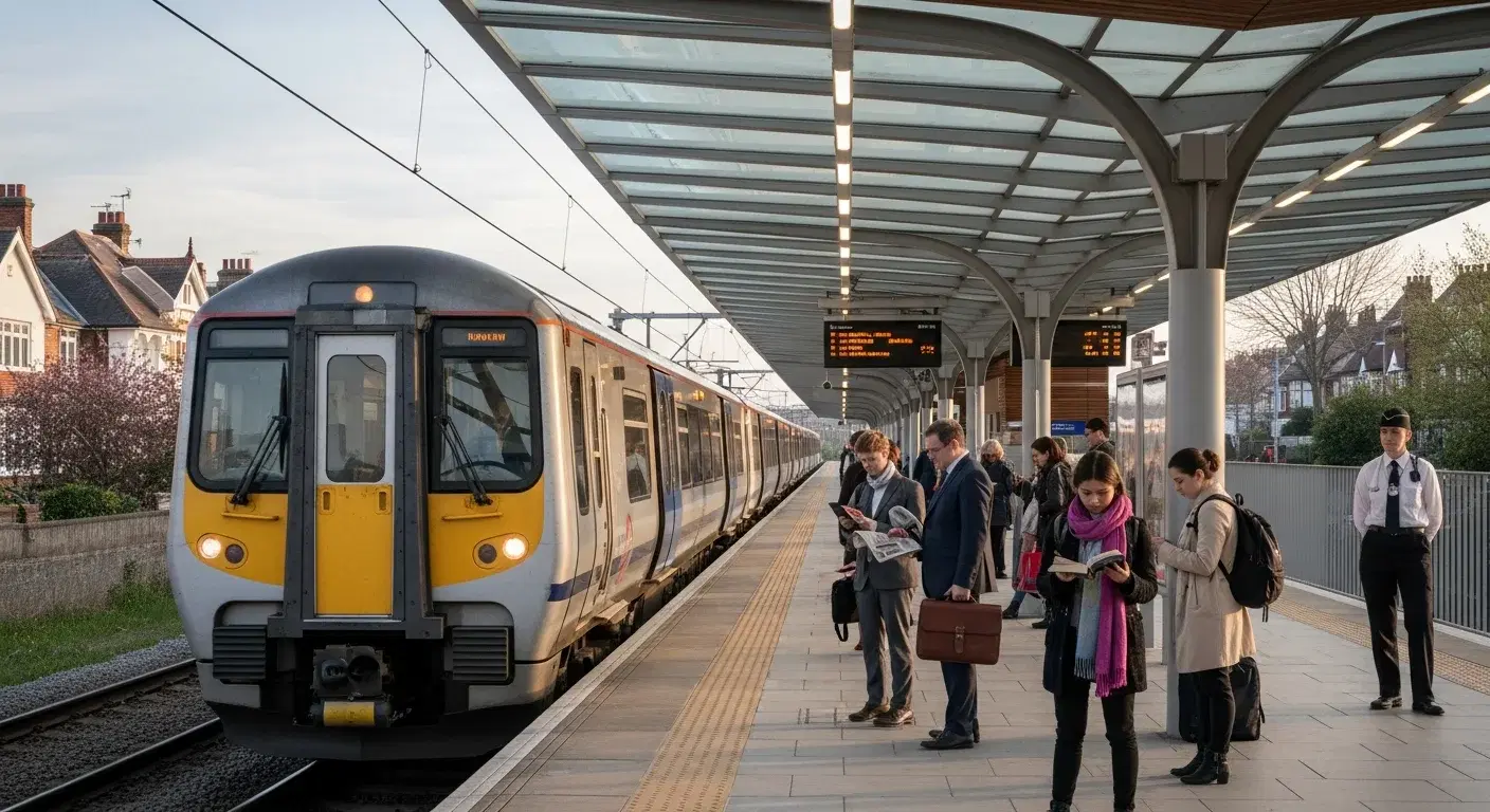 Metro train at a city-centre station platform
